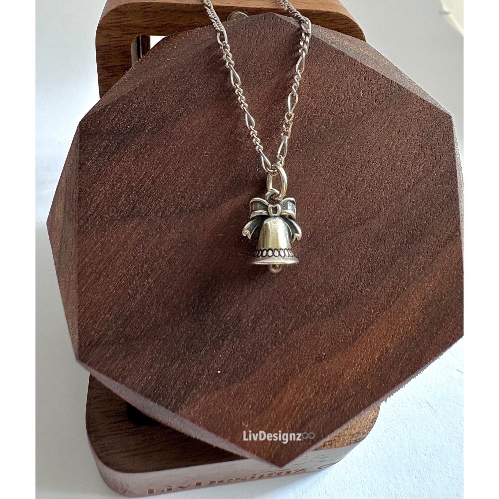 LivDesignz 現貨 925純銀義大利項鍊 925純銀 精緻蝴蝶結聖誕鐘聖誕鈴鐺純銀項鍊-蝴蝶結處直徑約0.8公分-細節圖3