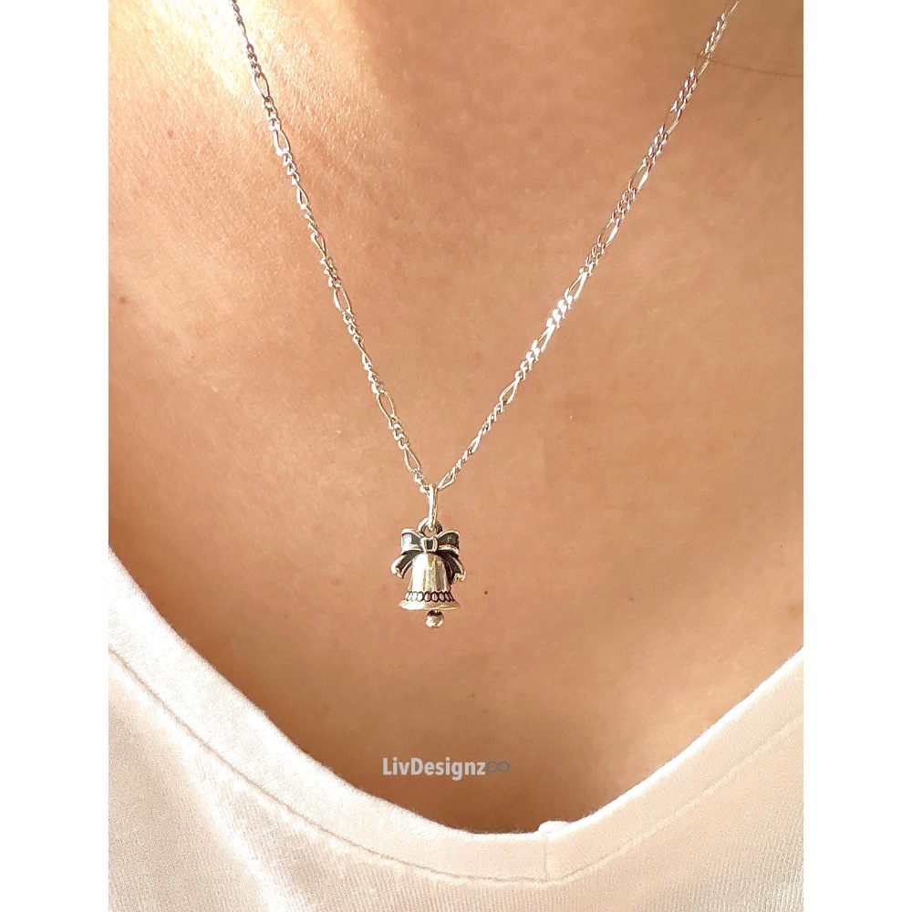 LivDesignz 現貨 925純銀義大利項鍊 925純銀 精緻蝴蝶結聖誕鐘聖誕鈴鐺純銀項鍊-蝴蝶結處直徑約0.8公分-細節圖4