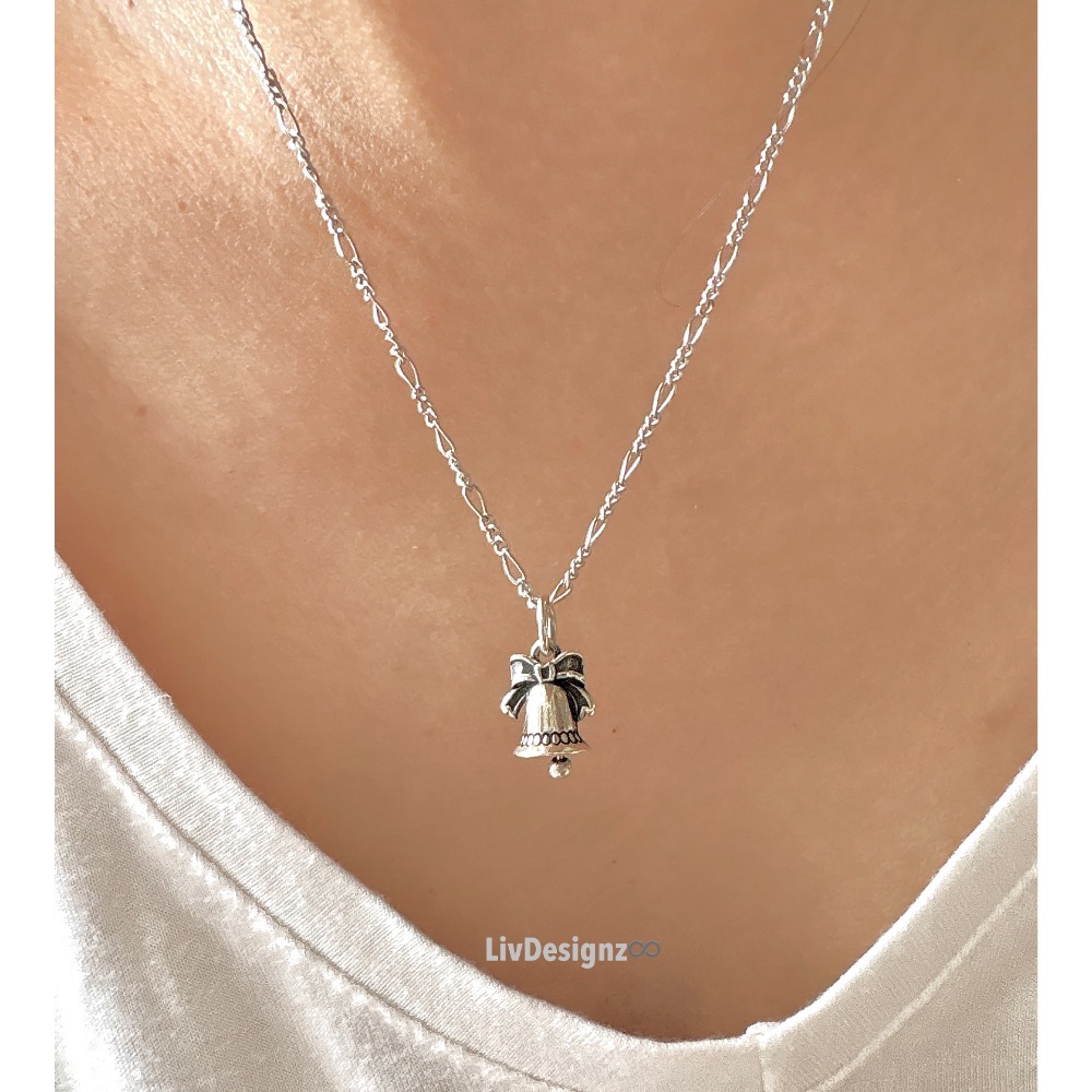 LivDesignz 現貨 925純銀義大利項鍊 925純銀 精緻蝴蝶結聖誕鐘聖誕鈴鐺純銀項鍊-蝴蝶結處直徑約0.8公分-細節圖5