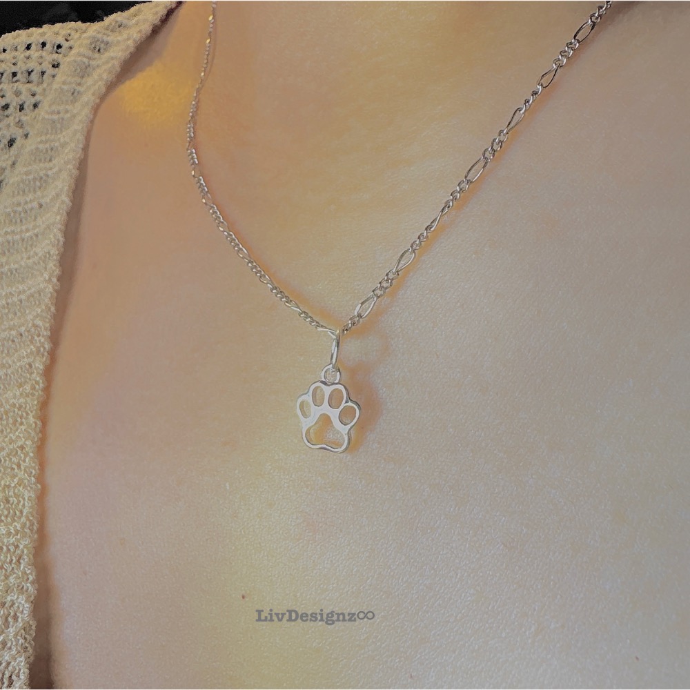 LivDesignz-現貨-925純銀義大利銀項鍊-925純銀貓腳印/狗掌/狗腳印純銀項鍊 直徑約0.9公分-細節圖6