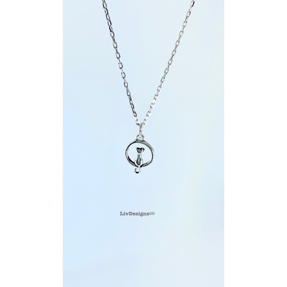 LivDesignz-輕珠寶-925純銀義大利項鍊-925純銀貓咪項鍊（背影）直徑約0.8公分-細節圖2