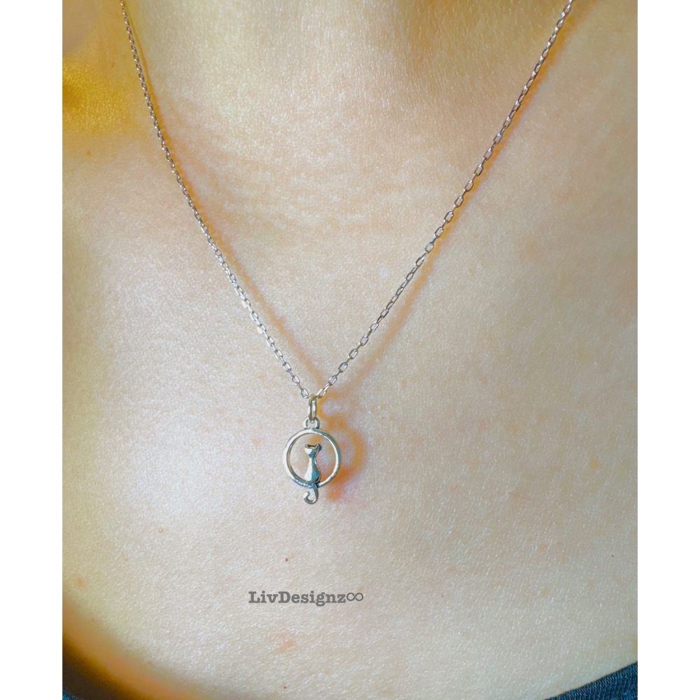 LivDesignz-輕珠寶-925純銀義大利項鍊-925純銀貓咪項鍊（背影）直徑約0.8公分-細節圖3