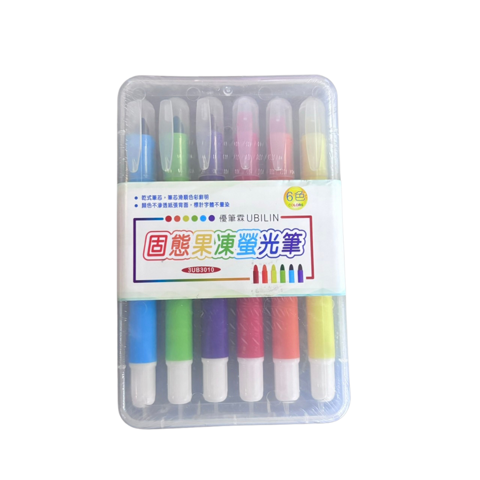 UBILIN優比霖 固態果凍螢光筆 6色 套組 螢光筆 固態 果凍筆 文具用品 筆記 記號筆 全新-細節圖3