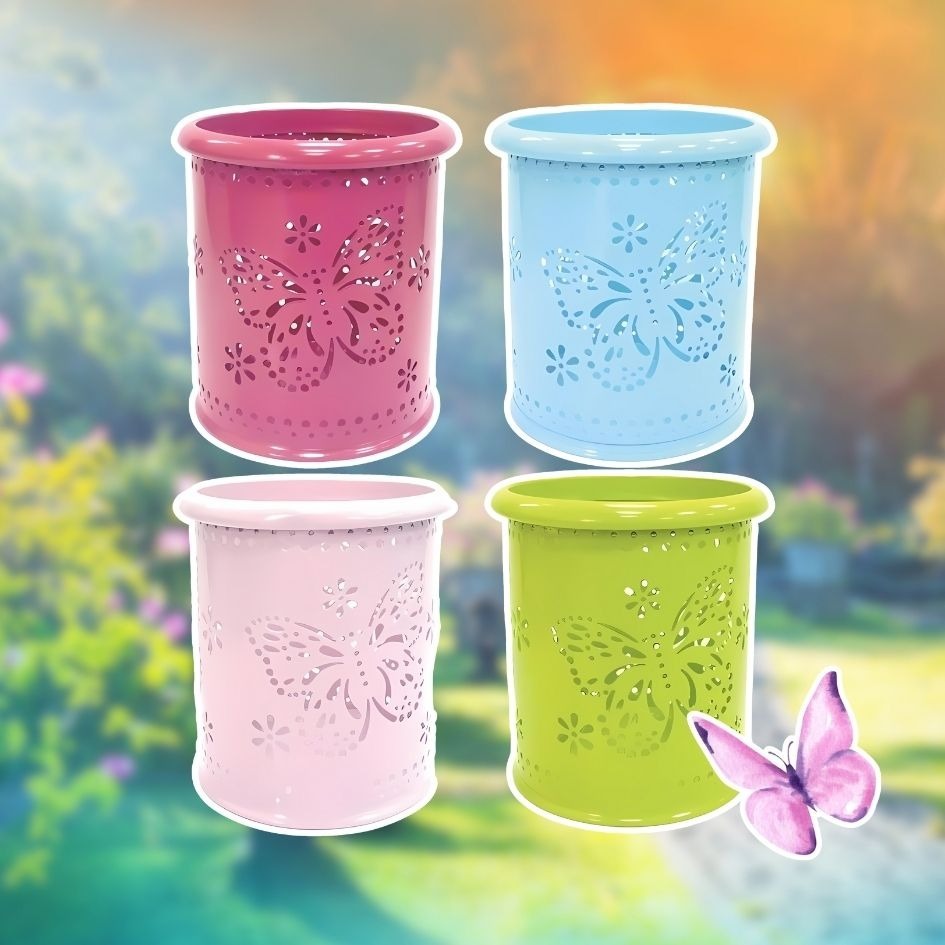 UBILIN優筆霖 蝴蝶筆筒 鉛筆筒 馬卡龍筆筒 收納筒 桌面收納 辦公用品 筆筒 鐵質筆筒 圓形筆筒 文具收納-細節圖2