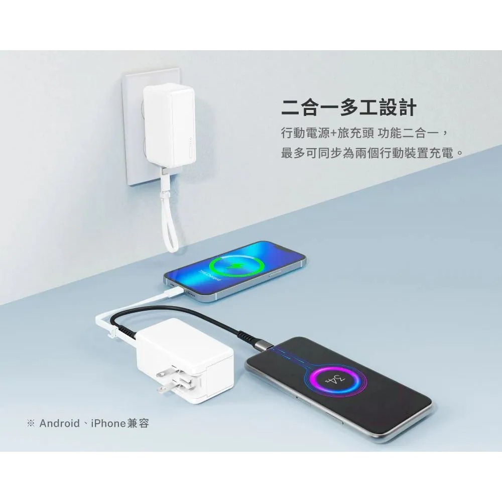 【Sardine】沙丁魚 自帶插頭 二合一快充行動電源 5000mAh Lightning Type-C 有標示wh-細節圖5