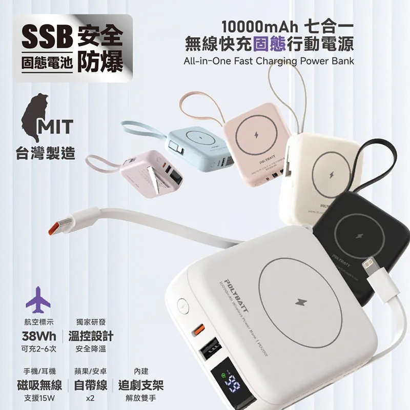 【POLYBATT】H20 防爆固態電池行動電源 10000mAh 雙PD快充 行動電源 磁吸 自帶線 台灣製造-細節圖2