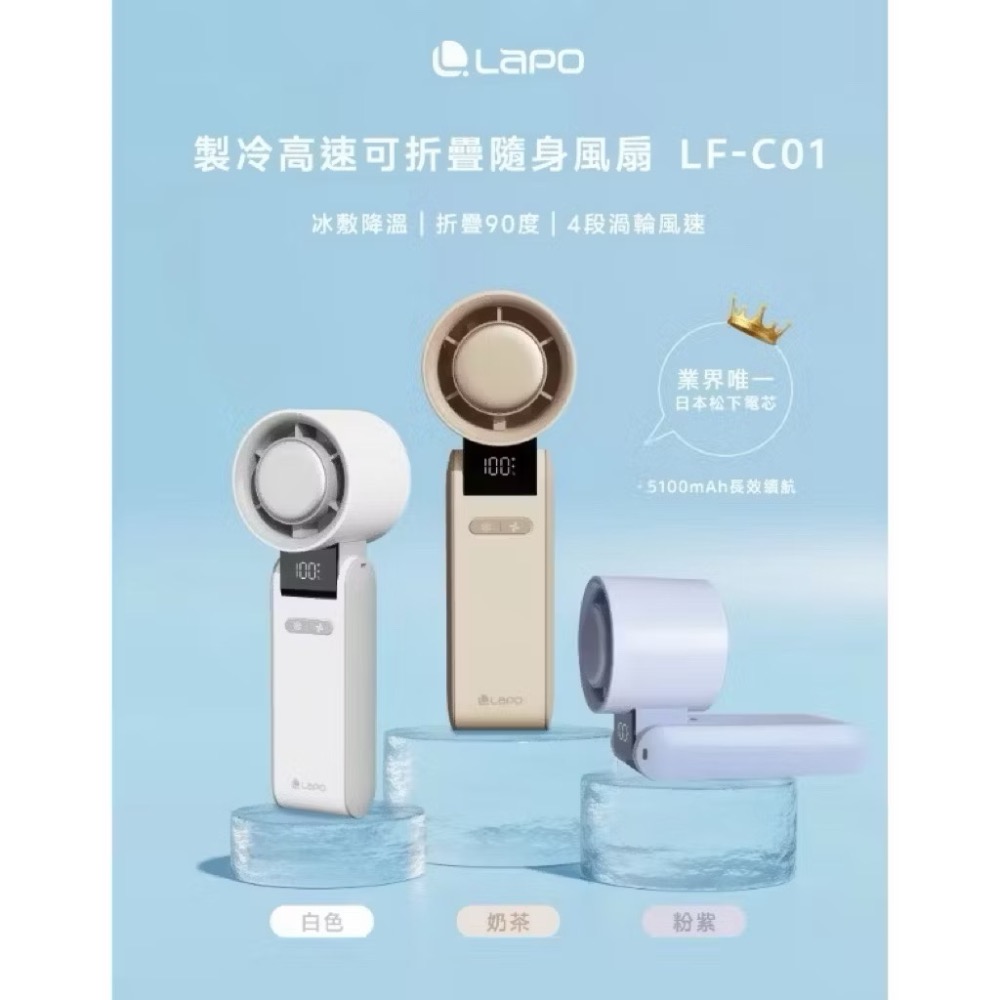 ￼【LaPO】製冷高速可折疊隨身風扇 5100mAh大電量 日本松下電芯 可出國 手持 掛頸 拆卸式後蓋風罩LF-C01-細節圖2