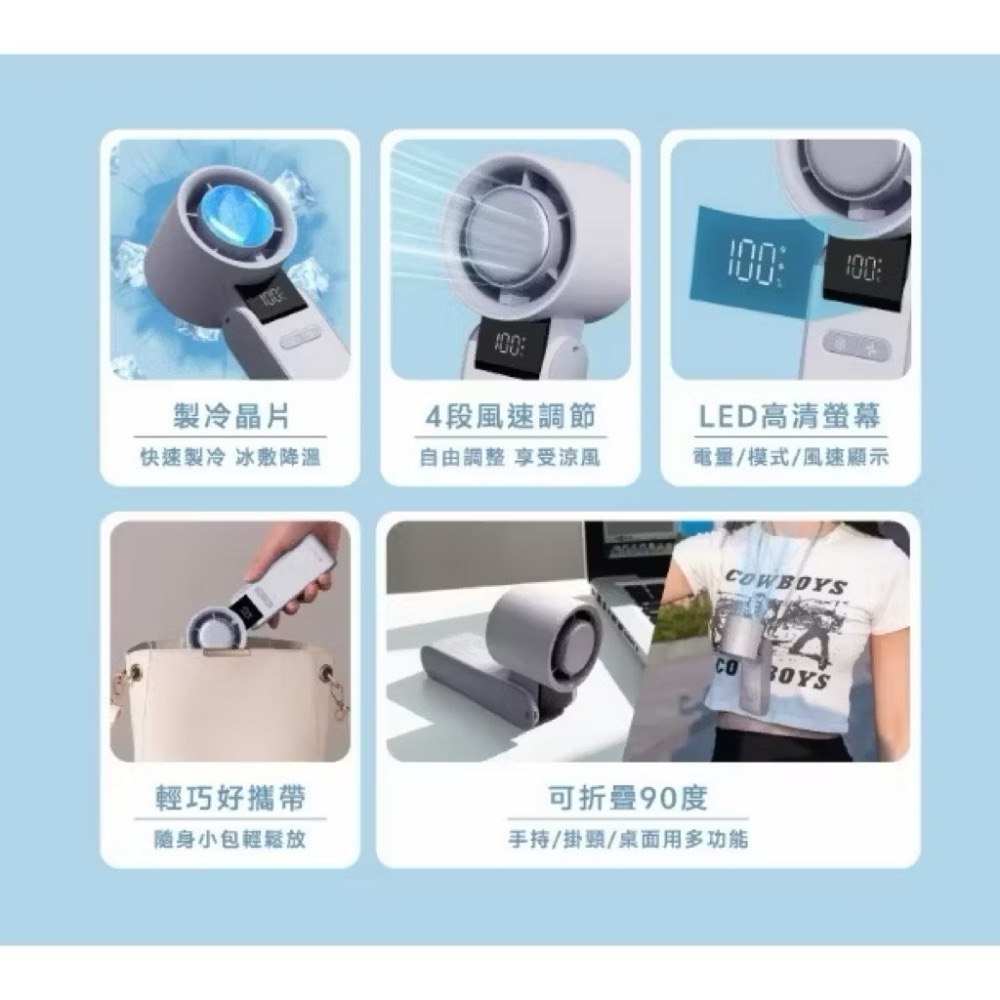 ￼【LaPO】製冷高速可折疊隨身風扇 5100mAh大電量 日本松下電芯 可出國 手持 掛頸 拆卸式後蓋風罩LF-C01-細節圖4