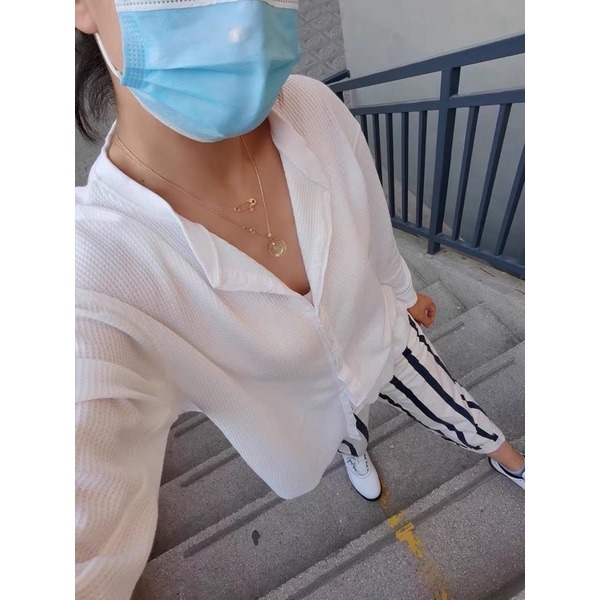 現貨 實拍LOVE MOM華夫格肌理感隨性排釦開襟上衣啾咪史派克黑妞私藏-細節圖3