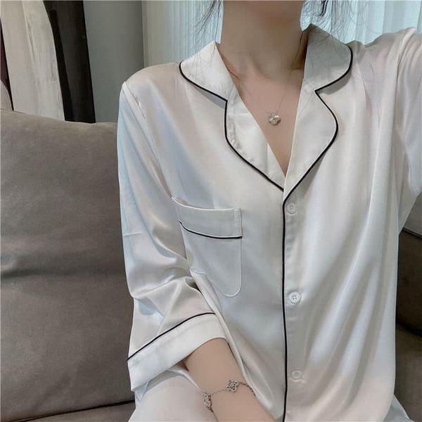 🐼🐼🐼鈕扣仿真絲襯衫睡裙🐼🐼🐼-細節圖3