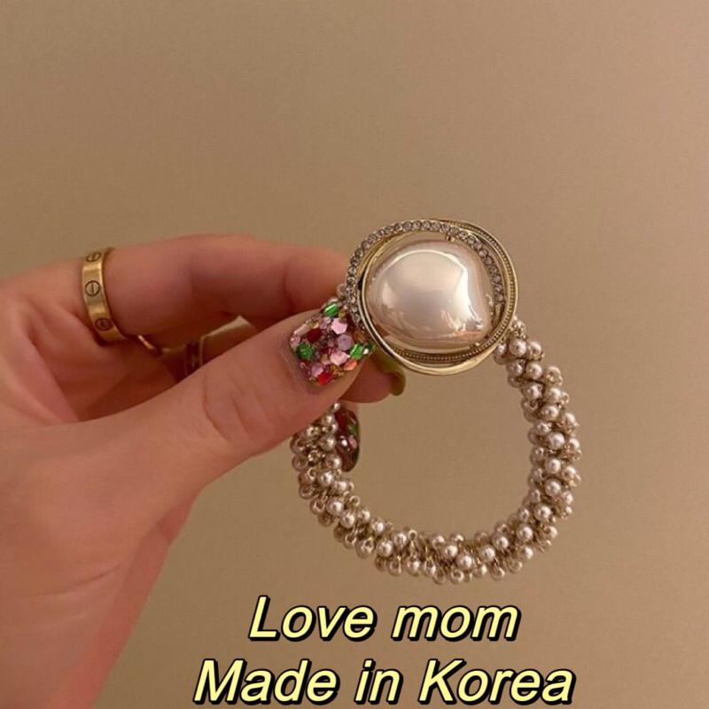 korea韓國東大門進口皮筋法式氣質珍珠水鑽髮圈紮馬尾髮繩丸子頭繩髮飾-細節圖4
