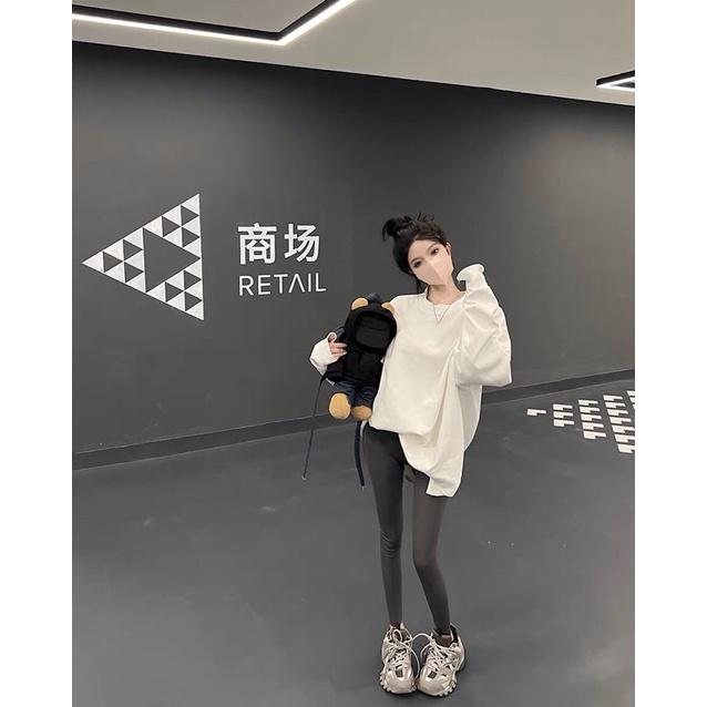 現貨+預購🔥質感Oversize休閒寬鬆T 內搭褲 長袖T 長版T 寬鬆上衣 休閒T 長褲 休閒褲 瑜珈褲 緊身褲 鯊魚-細節圖2