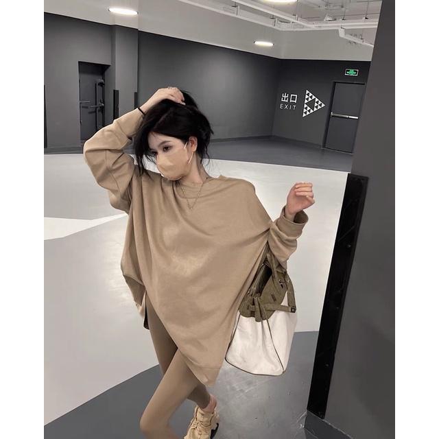 現貨+預購🔥質感Oversize休閒寬鬆T 內搭褲 長袖T 長版T 寬鬆上衣 休閒T 長褲 休閒褲 瑜珈褲 緊身褲 鯊魚-細節圖3
