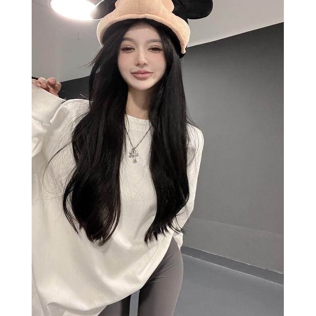 現貨+預購🔥質感Oversize休閒寬鬆T 內搭褲 長袖T 長版T 寬鬆上衣 休閒T 長褲 休閒褲 瑜珈褲 緊身褲 鯊魚-細節圖7