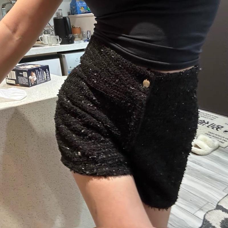 實拍重工亮絲小香毛呢褲毛呢短褲 寬鬆闊腿a字短褲 百搭時尚氣質短褲-細節圖5