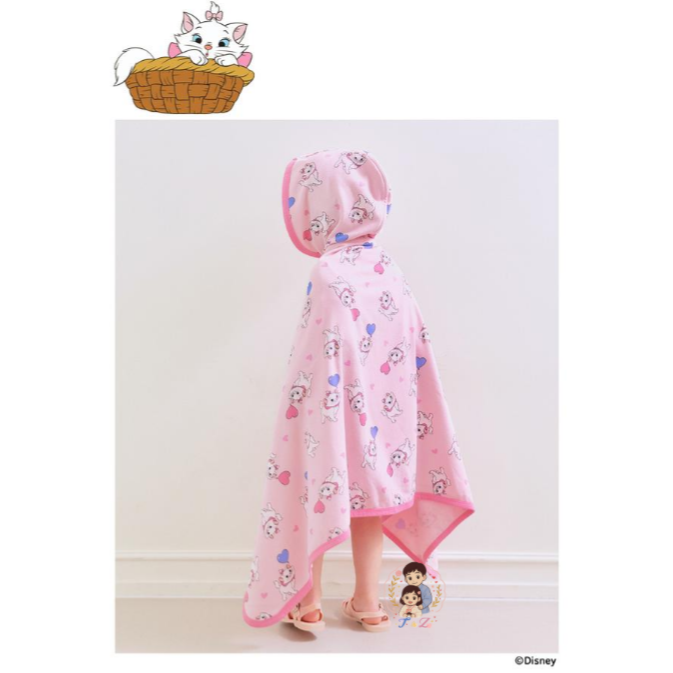 【正版授權 | 現貨】韓國mollimelli x 迪士尼 瑪麗貓 披風浴巾 | 兒童海灘巾 | 斗篷浴巾 | 連帽浴巾-細節圖3