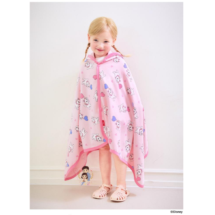 【正版授權 | 現貨】韓國mollimelli x 迪士尼 瑪麗貓 披風浴巾 | 兒童海灘巾 | 斗篷浴巾 | 連帽浴巾-細節圖7