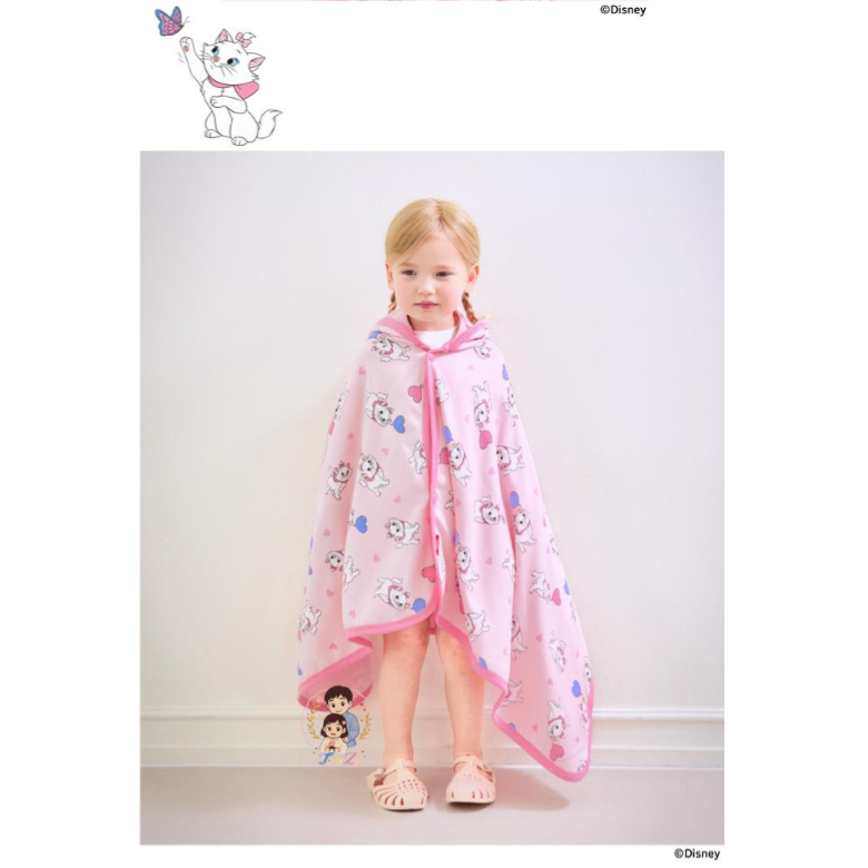 【正版授權 | 現貨】韓國mollimelli x 迪士尼 瑪麗貓 披風浴巾 | 兒童海灘巾 | 斗篷浴巾 | 連帽浴巾-細節圖8