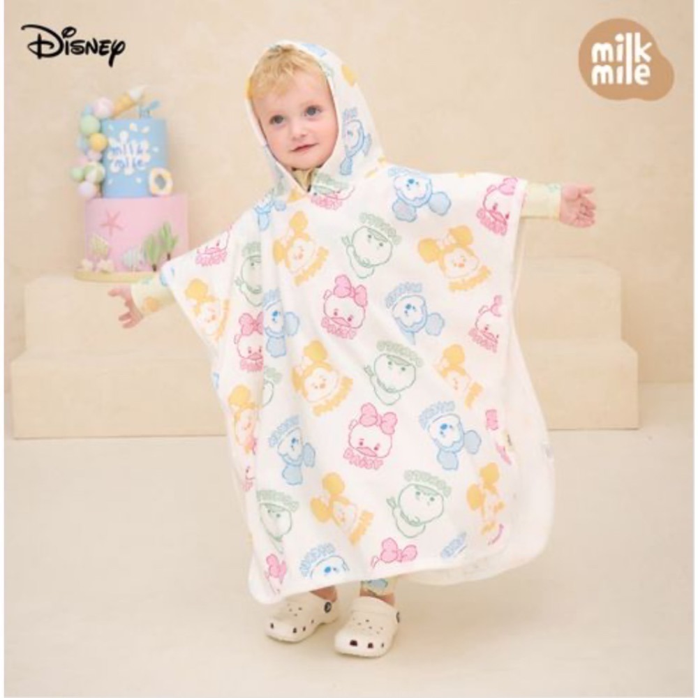 【正版授權｜現貨】韓國milkmile × 迪士尼 米奇與唐老鴨 披風浴巾｜兒童海灘浴巾｜斗篷浴巾｜連帽浴巾-細節圖2