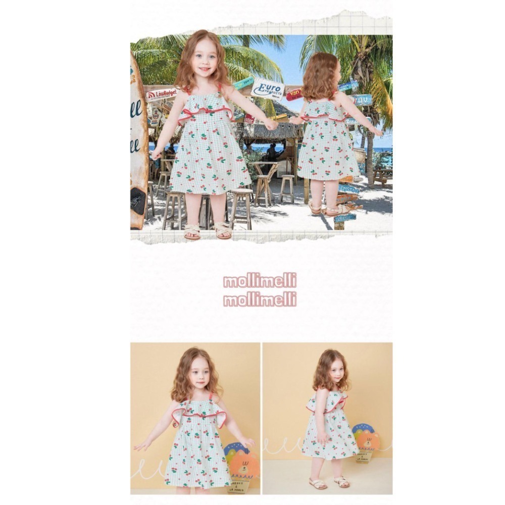 【正韓MOLLIMELLI】櫻桃格紋吊帶洋裝｜女童夏季洋裝｜夏季薄款｜可愛俏皮洋裝-細節圖6