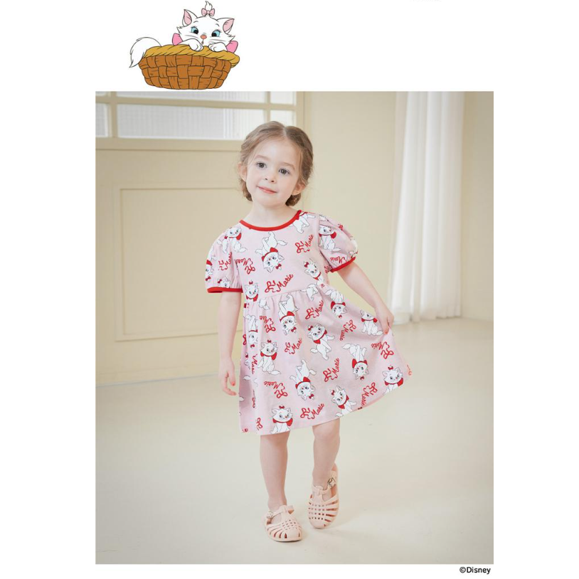 【正版授權】韓國mollimelli x 迪士尼 瑪麗貓紅蝴蝶結洋裝 | 女童洋裝 | 瑪麗貓洋裝 | 短袖洋裝-細節圖2
