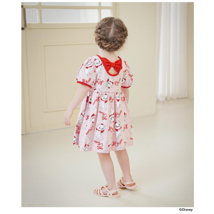 【正版授權】韓國mollimelli x 迪士尼 瑪麗貓紅蝴蝶結洋裝 | 女童洋裝 | 瑪麗貓洋裝 | 短袖洋裝-細節圖3