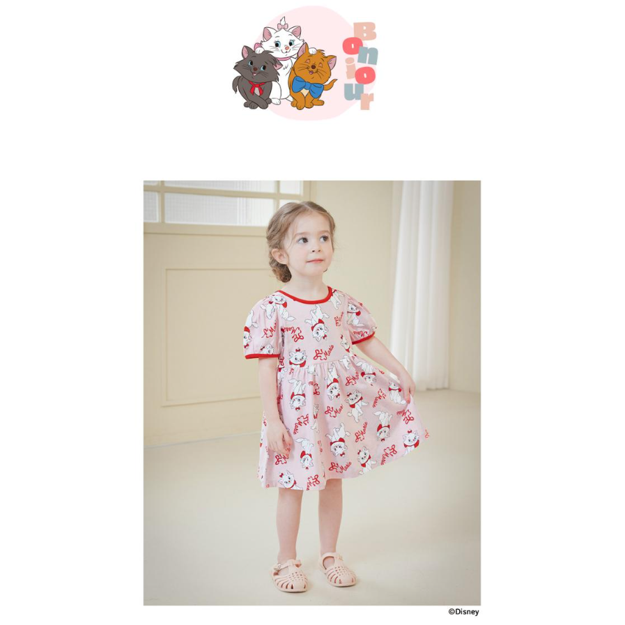 【正版授權】韓國mollimelli x 迪士尼 瑪麗貓紅蝴蝶結洋裝 | 女童洋裝 | 瑪麗貓洋裝 | 短袖洋裝-細節圖5