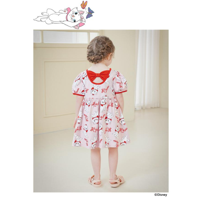 【正版授權】韓國mollimelli x 迪士尼 瑪麗貓紅蝴蝶結洋裝 | 女童洋裝 | 瑪麗貓洋裝 | 短袖洋裝-細節圖6
