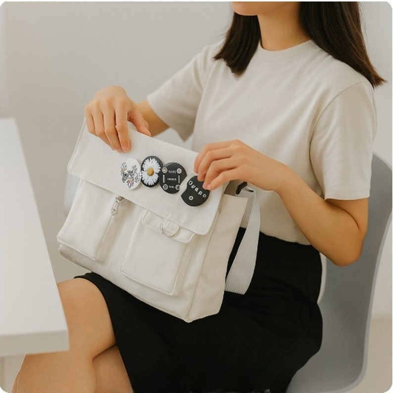 ⚡️現貨⚡️帆布郵差包 ins包包 單肩帆布包 帆布包 側背包 帆布包包 郵差包 日系帆布包 日系包包 單肩包 側肩包-細節圖5