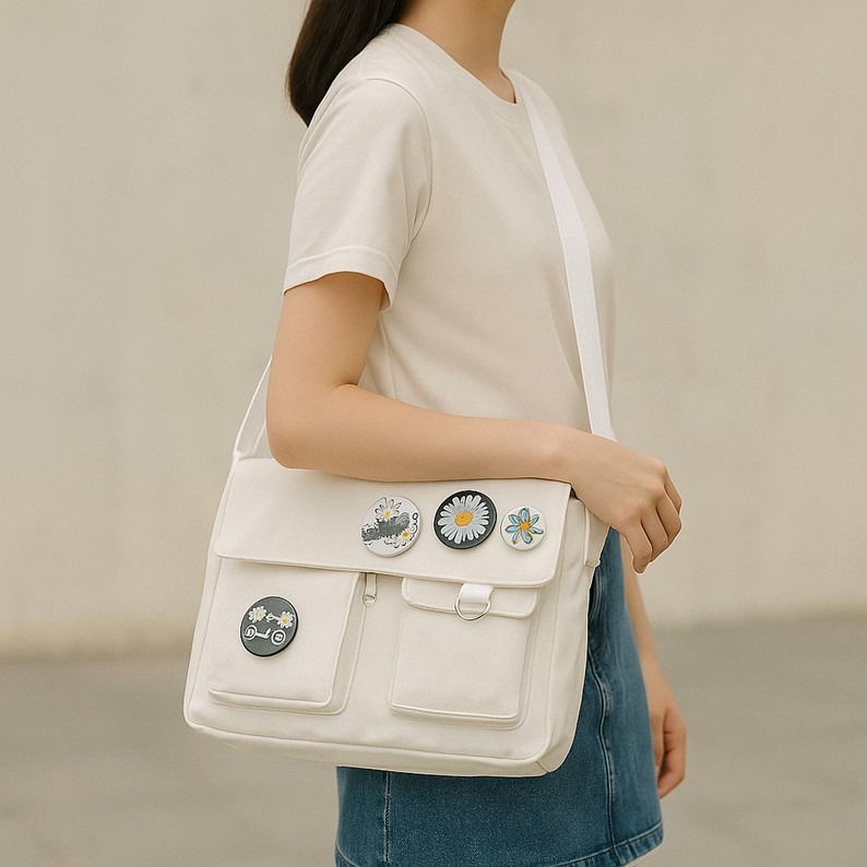 ⚡️現貨⚡️帆布郵差包 ins包包 單肩帆布包 帆布包 側背包 帆布包包 郵差包 日系帆布包 日系包包 單肩包 側肩包-細節圖7