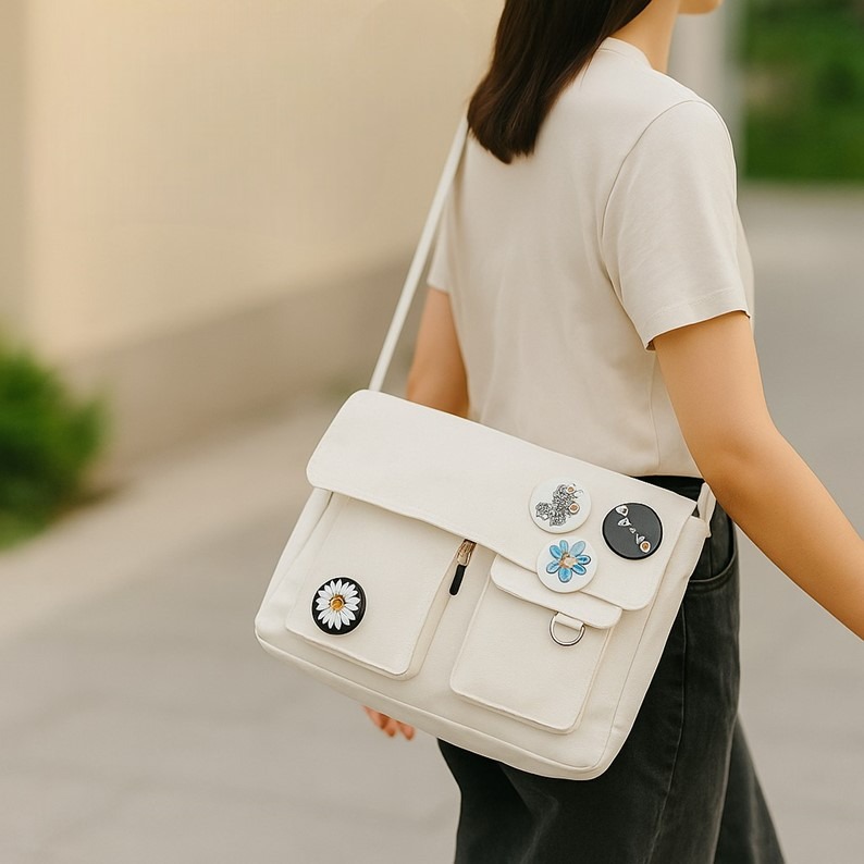 ⚡️現貨⚡️帆布郵差包 ins包包 單肩帆布包 帆布包 側背包 帆布包包 郵差包 日系帆布包 日系包包 單肩包 側肩包-細節圖8