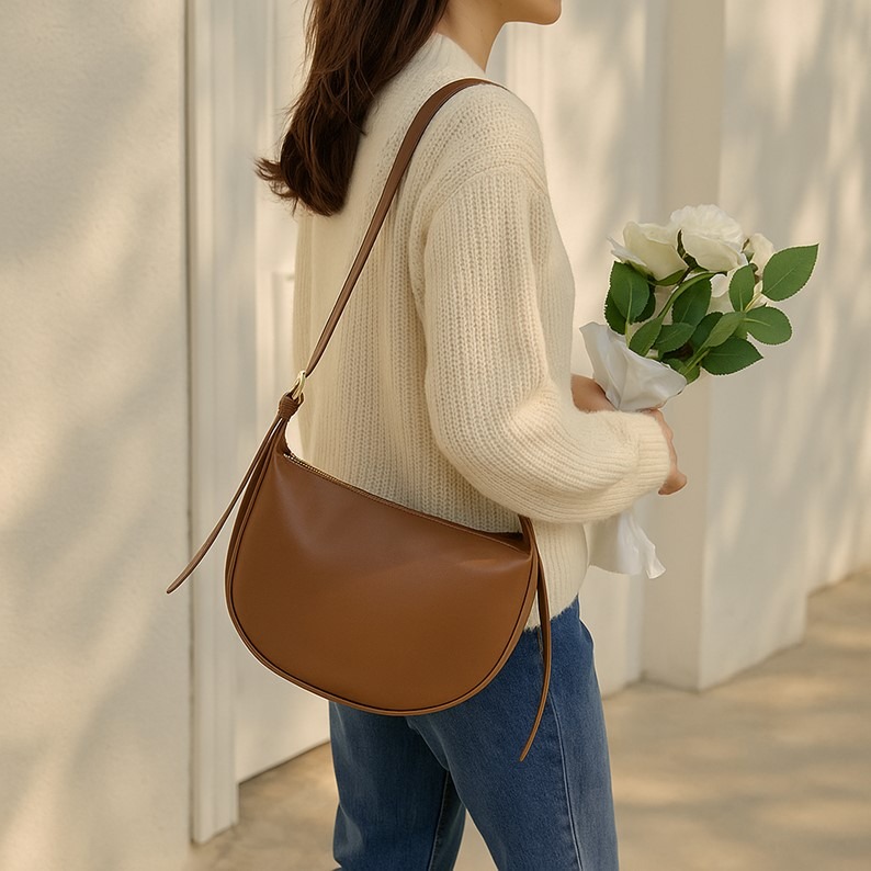 百搭單肩包 月牙包 水餃包 包包 包包女 餃子包 馬鞍包 單肩包 側背包 流浪包 斜背包 半月包 腋下包 女包 斜背包-細節圖10