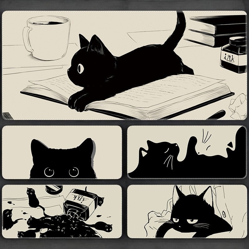 超大號滑鼠墊 貓咪鼠標墊 超大 可愛 卡通 加厚 辦公電腦大號桌面 鍵盤墊 桌墊 萌趣黑貓 大尺寸滑鼠墊 可愛小黑貓-細節圖8