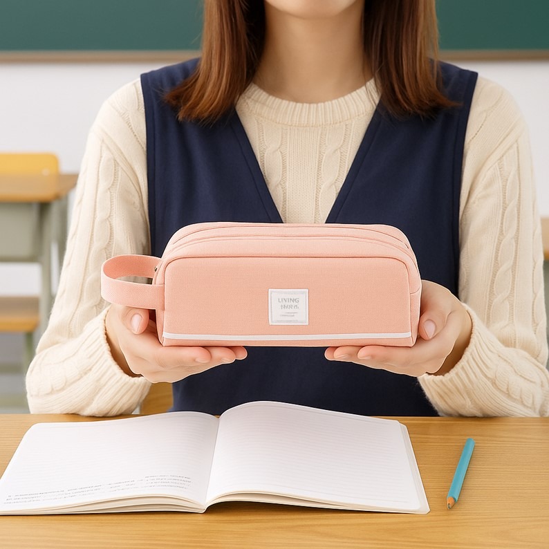 日系大容量鉛筆袋 ins風少女心筆袋 簡約小清新鉛筆袋 國中學生帆布文具盒 創意筆袋 純色筆袋 鉛筆袋 雙層鉛筆袋-細節圖10