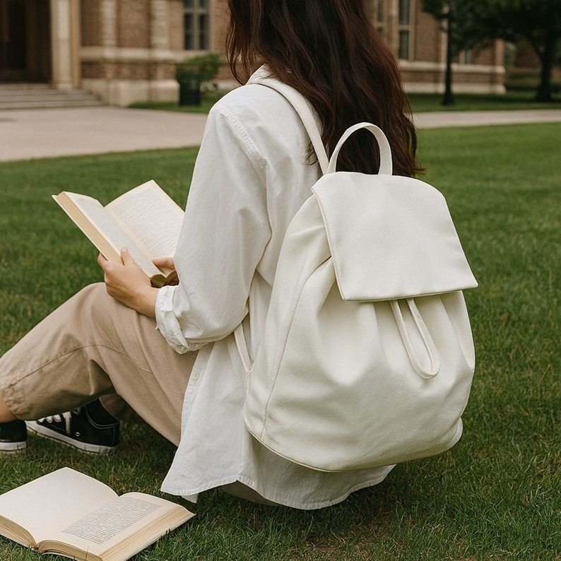 女生後背包 可愛背包 學生後背包 帆布後背包 小背包 帆布袋 日本帆布包 抽繩後背包簡約後背包後背包日系雙肩包 生日禮物-細節圖6