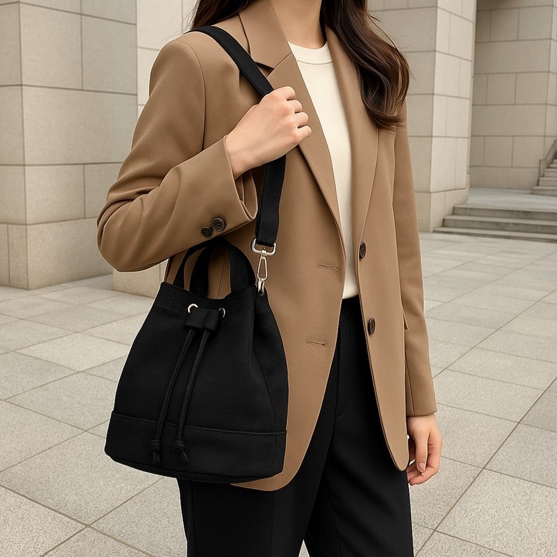 帆布水桶包 水桶包 小水桶包 斜背水桶包 小 水桶包韓國 手提斜背包 休閒包 帆布包韓國 通勤包 斜女背包抽繩水桶包禮品-細節圖9