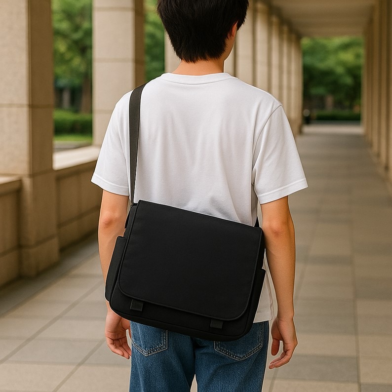 斜背包男斜背包大容量學生書包簡約休閒男士挎包日系尼龍布郵差包 大容量尼龍防潑水 休閒 電腦包 原宿ulzzang上課學生-細節圖6