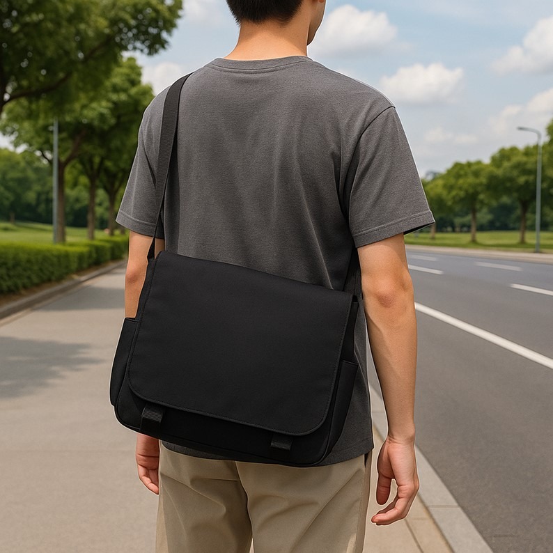 斜背包男斜背包大容量學生書包簡約休閒男士挎包日系尼龍布郵差包 大容量尼龍防潑水 休閒 電腦包 原宿ulzzang上課學生-細節圖7