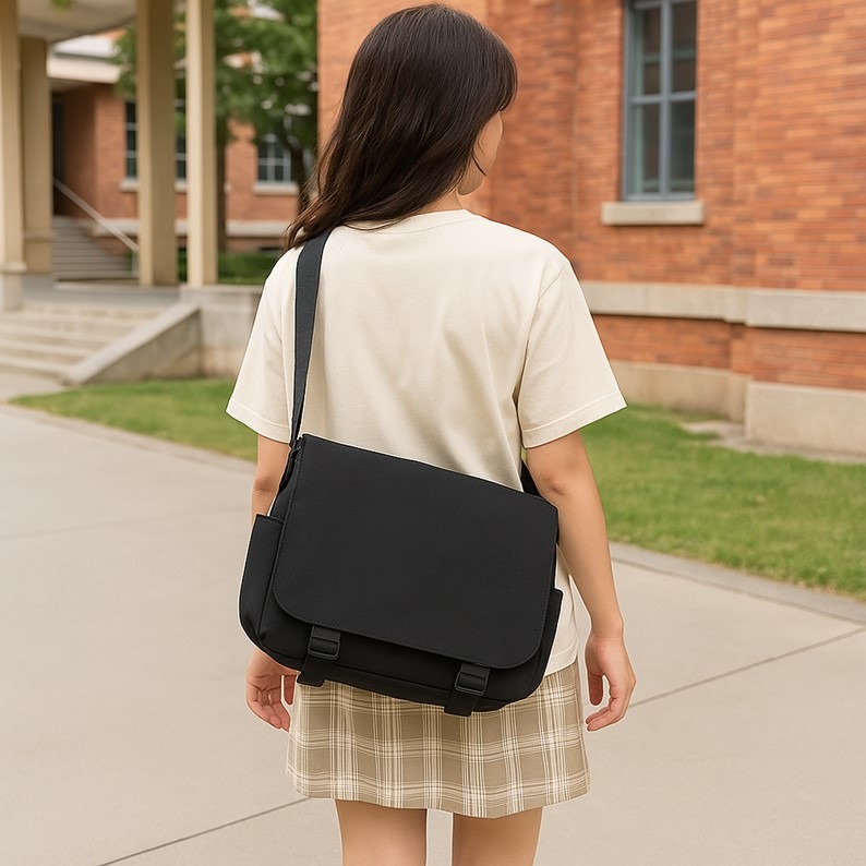 斜背包男斜背包大容量學生書包簡約休閒男士挎包日系尼龍布郵差包 大容量尼龍防潑水 休閒 電腦包 原宿ulzzang上課學生-細節圖8