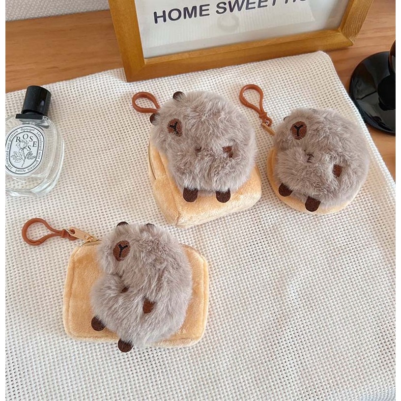 零錢包 水豚零錢包 卡皮巴拉零錢包 毛絨零錢包 卡皮巴拉 水豚 零錢包 包包掛飾 耳機包 交換禮物 小海狸毛絨拉鍊鑰匙包-細節圖5