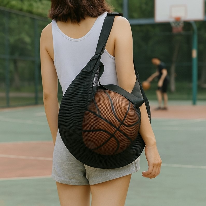 送涼感毛巾 籃球網袋 (無印刷)單肩斜背球袋 籃球袋 球袋 籃球包 籃球網袋 球袋籃球 透氣網袋 不含球 排球袋 足球袋-細節圖6