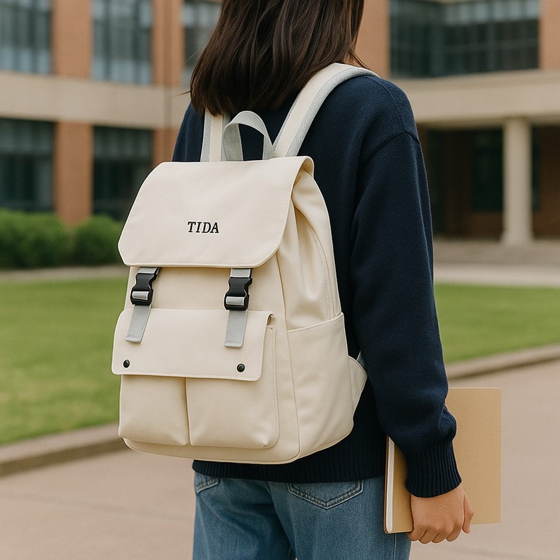 文青尼龍後背包 日系校園風 大容量防水 可手提後背 減壓雙肩帶 上課補習出遊必備 高中大學生適用 戶外教-細節圖7