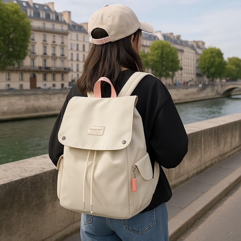 文青尼龍後背包 日系校園風 大容量防水 可手提後背 輕盈耐背減壓雙肩帶 上課補習出遊必備 高中大學生適用-細節圖9