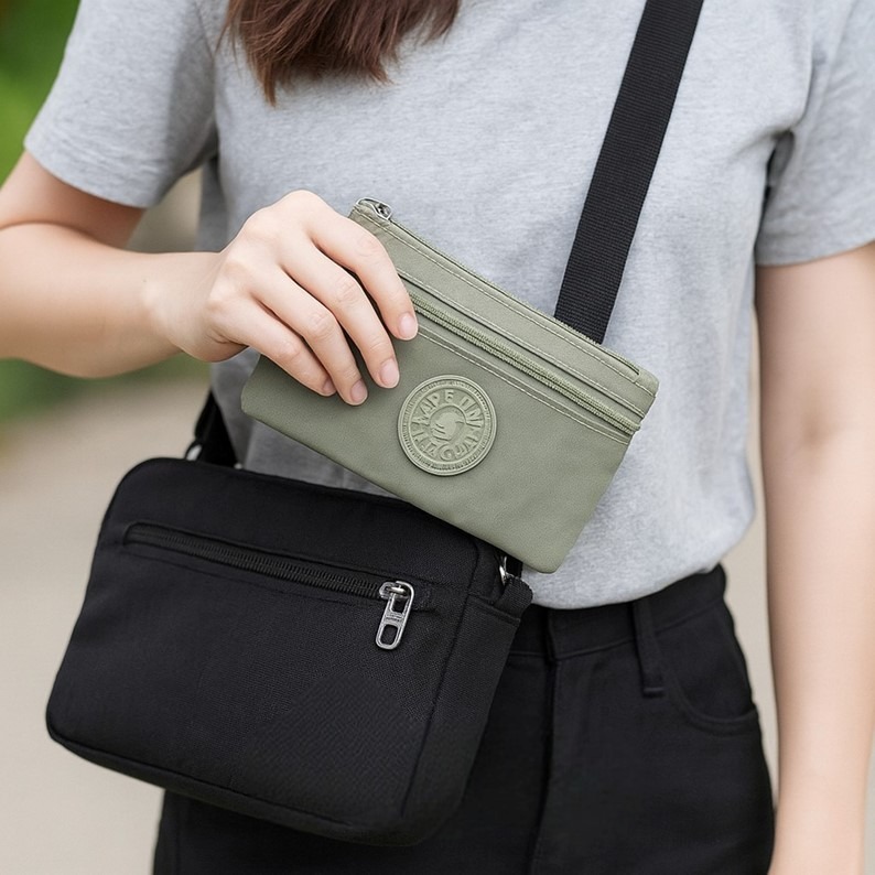 防水尼龍零錢包 大小款可選 輕薄貼身雙層收納 附手腕帶可掛背包 出國旅行逛街 媽媽日常外出 雨天不怕-細節圖5