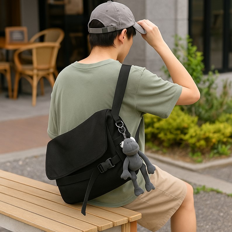 郵差包 帆布包 單肩包 側背包 大容量 多夾層收納 耐磨 防潑水 輕便 百搭 韓系簡約 男女皆可 學生-細節圖6