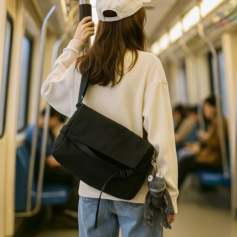 郵差包 帆布包 單肩包 側背包 大容量 多夾層收納 耐磨 防潑水 輕便 百搭 韓系簡約 男女皆可 學生-細節圖7