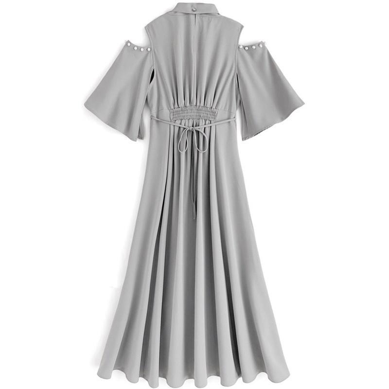［現貨在台］日本服飾 GRL 洋裝 連身裙 蝴蝶結領結 藍灰色-細節圖3