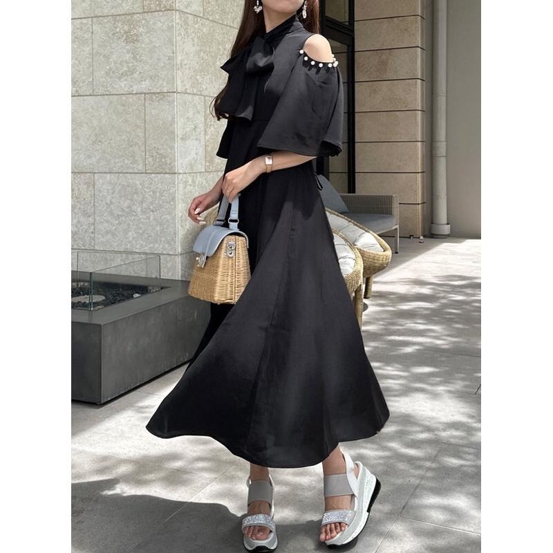 ［現貨在台］日本服飾 GRL 洋裝 連身裙 蝴蝶結領結 藍灰色-細節圖6