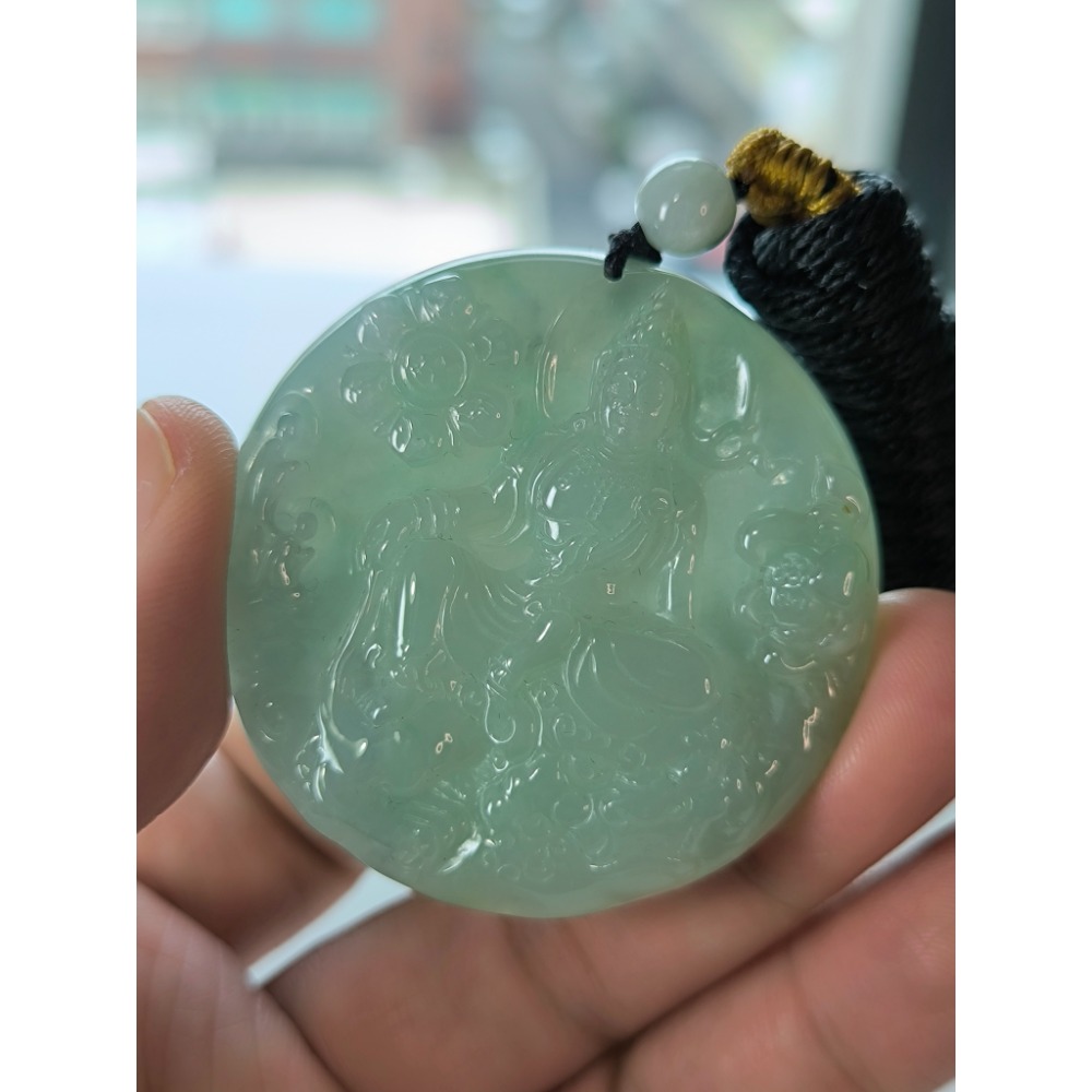 天然緬甸A貨翡翠 糯冰芙蓉 鐲心料 自在觀音 求佛問道 附證書-細節圖2