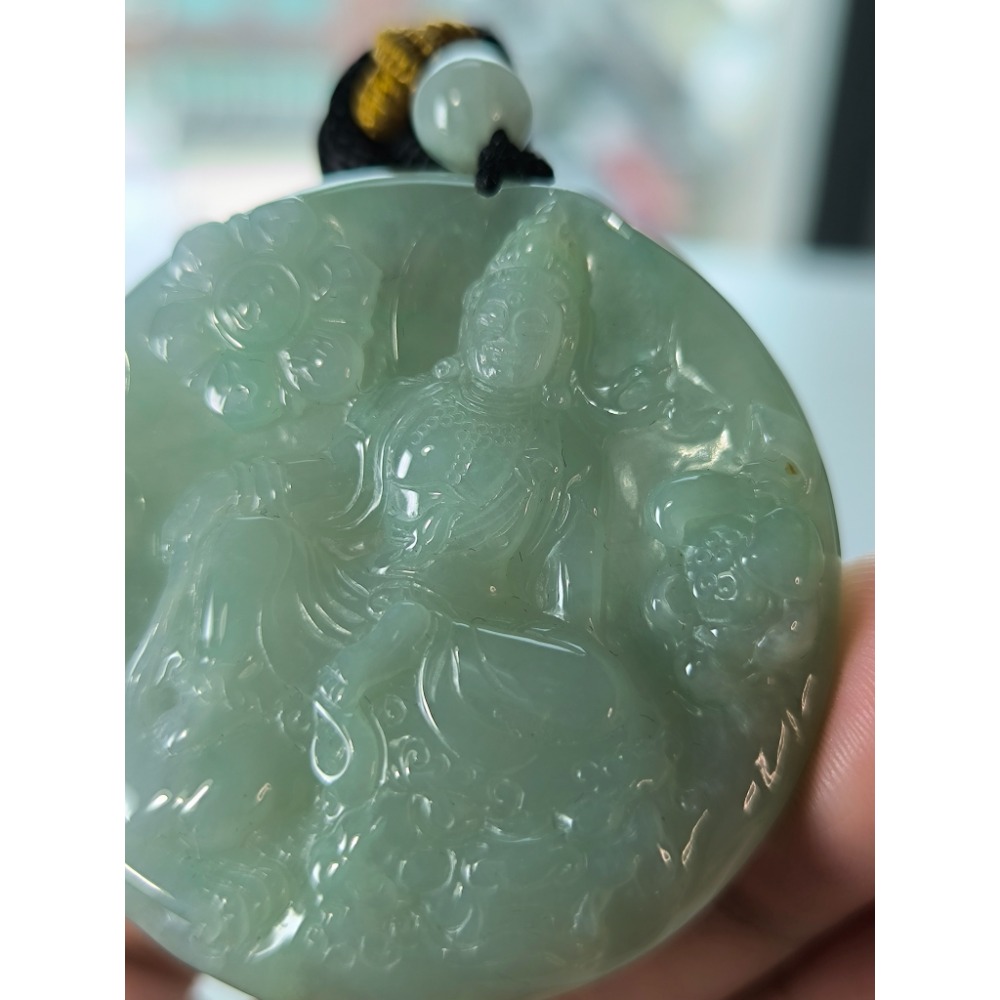 天然緬甸A貨翡翠 糯冰芙蓉 鐲心料 自在觀音 求佛問道 附證書-細節圖4